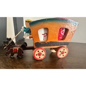 Mid-Century Wooden Conestoga Wagon Salt & Pepper Shaker Set 5.5 long